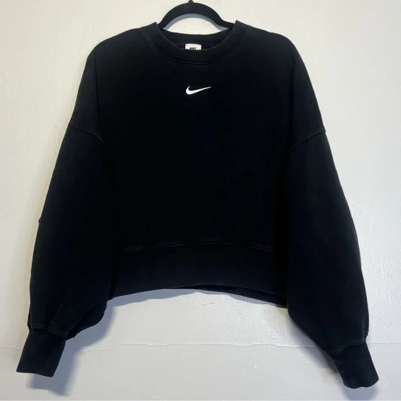 Nike Sportswear Phoenix Fleece Oversized Cropped Sweatshirt Black L Streetwear - Picture 2 of 11